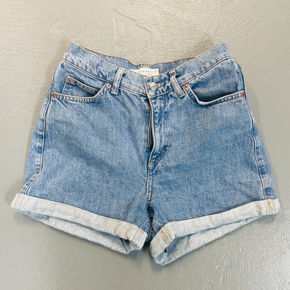 TOPSHOP ROLL CUFF HIGH RISE DENIM MOM SHORTS